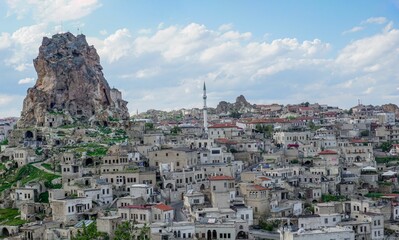 01_A panorama of the colourful village of Ortahisar in Cappadocia, Turkey.