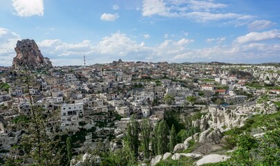03_A panorama of the colourful village of Ortahisar in Cappadocia, Turkey.