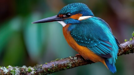 Fototapeta premium Vibrant kingfisher perched upon a branch, a symphony of blue and orange hues