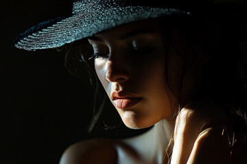 Woman adjusting her hat