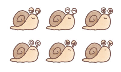 いろいろな表情のカタツムリのイラスト