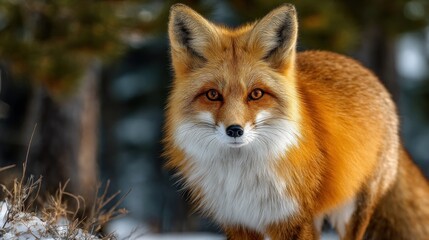 Fototapeta premium Portrait of a Red Fox in Winter Woodland: Captivating Wildlife Image