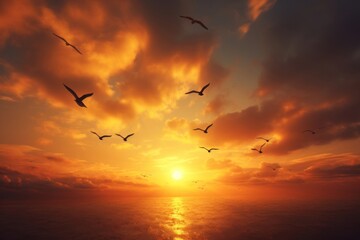 Fototapeta premium Photo of sunset in the sky sunlight flying cloud.