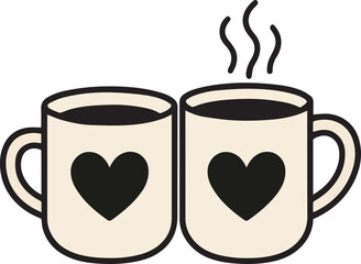 Romantic Coffee Mugs with Heart Vector Illustration 