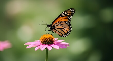 Obraz premium Monarch butterfly on pink daisy