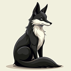 Obraz premium Sitting melanistic fox watches, the concept of alertness