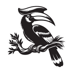 Vibrant Hornbill silhouette in flight – Hornbill illustration – Minimalist Hornbill vector – Bird silhouette – Bird vector

