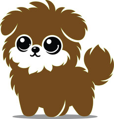 Cute Cartoon Fluffy Puppy with Big Eyes - Adorable Kawaii Dog Illustration