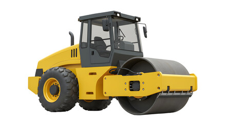 Yellow And Black Heavy Duty Road Roller On Transparent Background