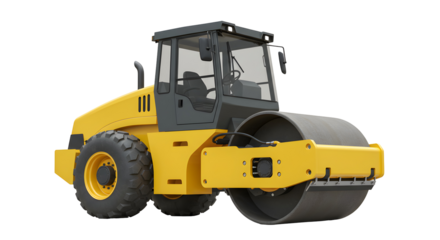 Yellow And Black Heavy Duty Road Roller On Transparent Background