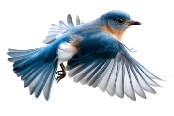 Bright blue bird in mid flight with elegant wings spread wide