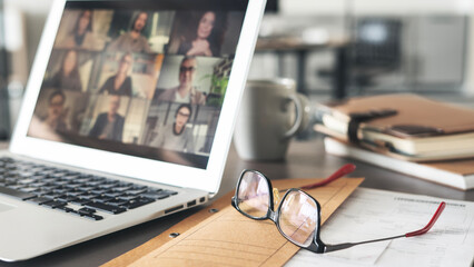 Working and talking on the computer with video calling