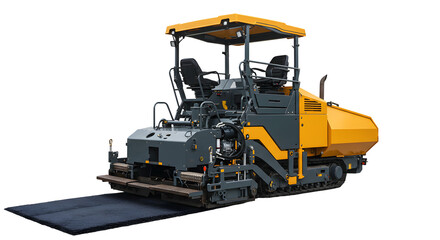 Yellow and Gray Asphalt Paver on Black Background