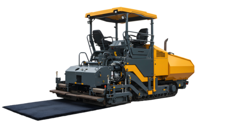 Yellow and Gray Asphalt Paver on Black Background