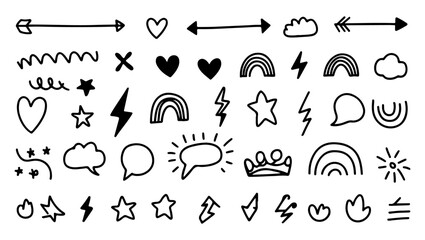 Modern Hand Drawn Rainbows Clouds and Crowns