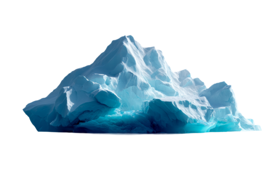 Iceberg structure with clear blue hues on a transparent background