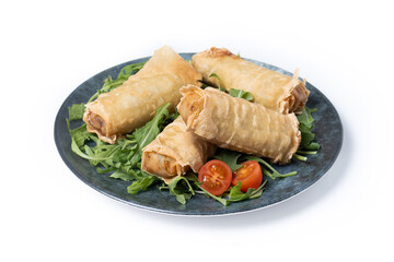 Crispy vegetables spring Rolls isolated on white background
