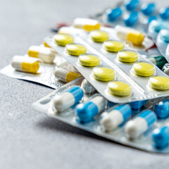 Variety of medicines and drugs.Medicine and healthcare concept.Variety of medicines and drugs.Medicine and healthcare concept.Pill for the prescription and treatment various diseases chemistry