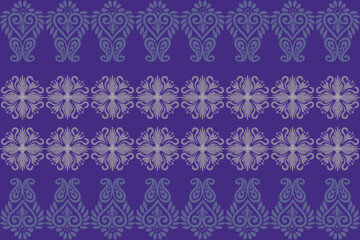 This fabric features a seamless traditional pattern in soft blue tones on a rich purple background, giving it a classic and elegant look.