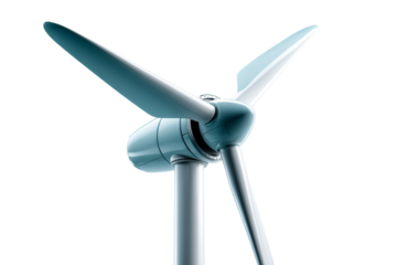 Wind turbine with three blades on a transparent background