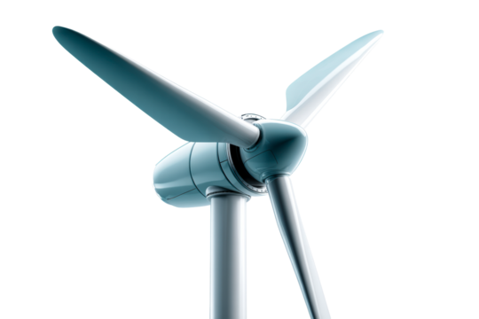 Wind turbine with three blades on a transparent background