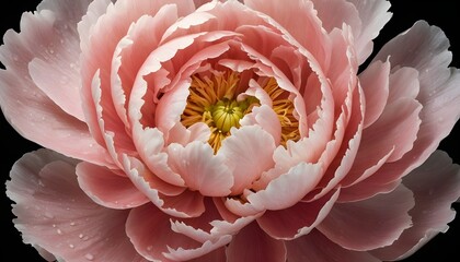 Pink Peony Flower with Delicate Petals and Water Droplets