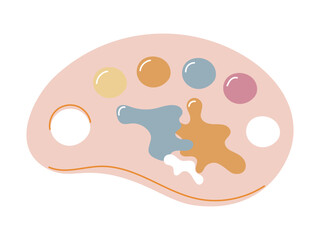 Vector Illustration of Cute Artist Palette with Colorful Paint Splatters in Pastel Tones. Flat Design Isolated Art Supply Icon for Creative Projects, Kids Education, or Design Tools.
