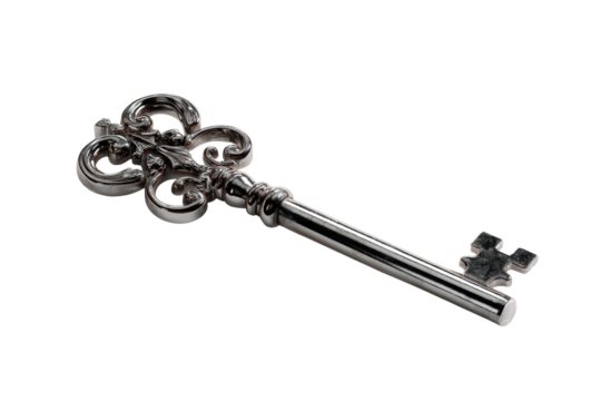 Ornate vintage key with intricate design and shiny polished metal