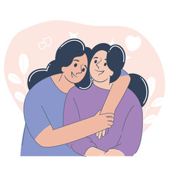 Sweet Hug Illustration, Affectionate Moment Concept, Flat Vector Style
