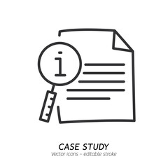Studying information and facts single icon. Concept of case study, searching business information, analyze of product features vector flat outline icon. Editable stroke