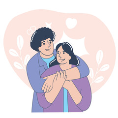 Loving Couple Embracing Tenderly, Sweet Romantic Flat Vector Illustration
