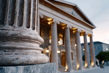 Fototapeta premium Close-up view of a stone building's architectural details, showcasing its historic beauty and artistic design, reflecting timeless elegance and craftsmanship in urban environments.