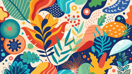 Hand drawn minimal bright abstract organic shapes pattern. Collage contemporary print. Fashionable template for design.