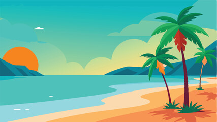 sunrise over tea gardens in vector style