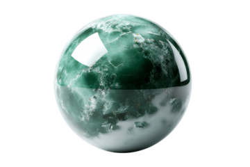 Beautiful green gemstone sphere with intricate patterns and details