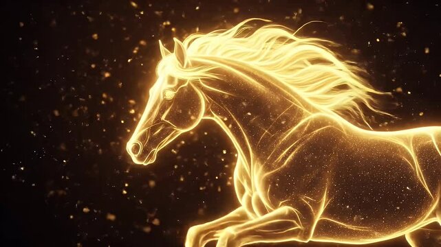黄金の輝きを放つ馬がダイナミックな動き