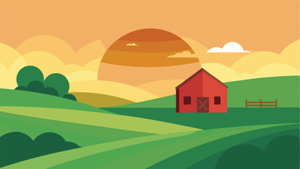 peaceful countryside barn and grassy field
