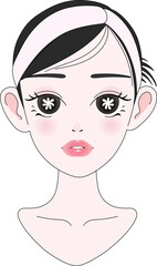 Fresh Face Girl – Kawaii Illustration with Sparkling Eyes and Blush