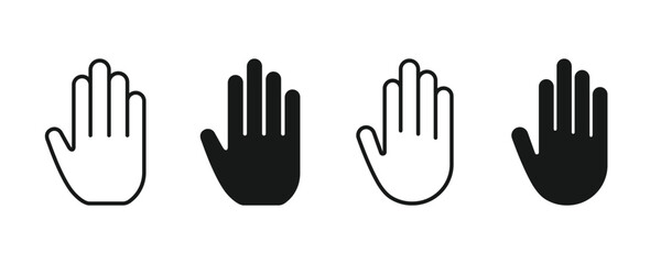 Hand icon set. Stop hand icon. Palm symbol. Stop gesture sign. Human hand vector icon. Hand stop icon set