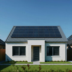 Eco-Friendly Home: This image presents a modern residential home with solar panels, an emblem of sustainable and green energy. The building is a beacon of eco-consciousness.
