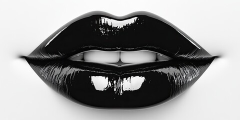 Glossy black lips close-up isolated on white background, beauty and fashion concept