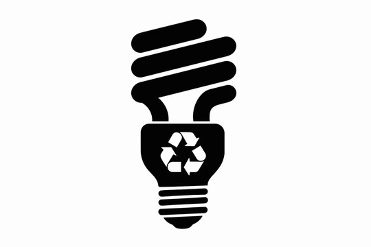 Energy efficient light bulb silhouette icon with recycling symbol. Green energy conservation concept. Eco-friendly CFL lamp environmental sustainability ecology symbol vector - Powered by Adobe