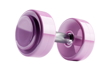 Stylish purple dumbbell on transparent background for fitness