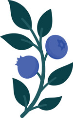 Hand Drawn Blueberry Branch with Ripe Berries and Leaves. Cute Botanical Illustration for Packaging, Kitchen Decor, Stickers, Labels, Logos, Food Branding or Farmers Market