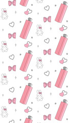 Cute Girly Elements Pattern – Lipstick, Bows, and Flower Doodles in Pastel