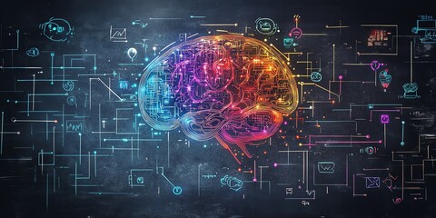 Obraz premium Abstract glowing brain, neural network, AI concept.