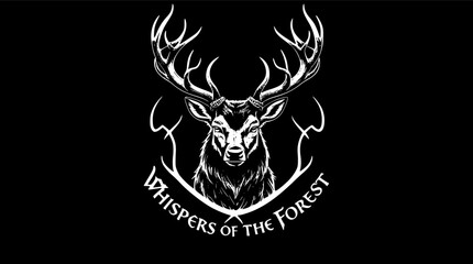 vector of a noble stag with symbolic antlers on black background, blending Viking mysticism and natural elegance