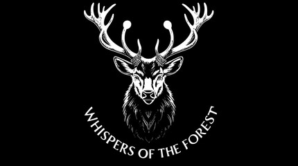 vector of a noble stag with symbolic antlers on black background, blending Viking mysticism and natural elegance