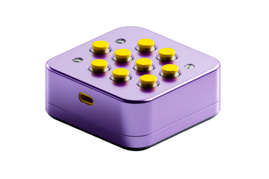 Colorful purple game controller with yellow buttons for fun gaming