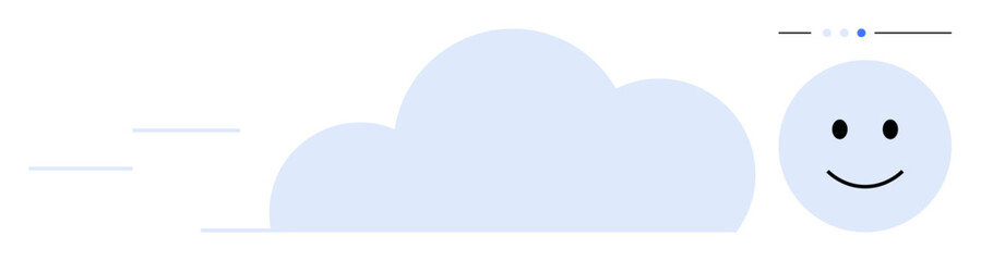 Smiling face next to a cloud with motion lines, symbolizing connection, happiness, simplicity, and speed. Ideal for technology, cloud computing, mental health, positivity updates future simple